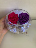 Pecera con 2 rosas eternas - Florero - Florería Violeta