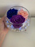 Pecera con 3 rosas eternas - Florero - Florería Violeta